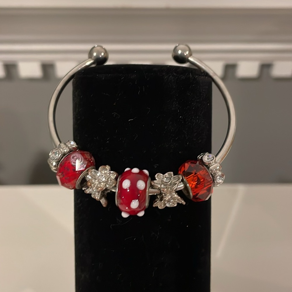 Red and silver charm bracelet